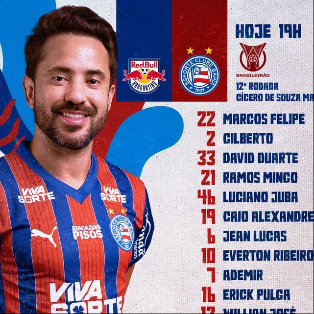 Bahia escalado para enfrentar o RB Bragantino fora de casa pelo Brasileirão